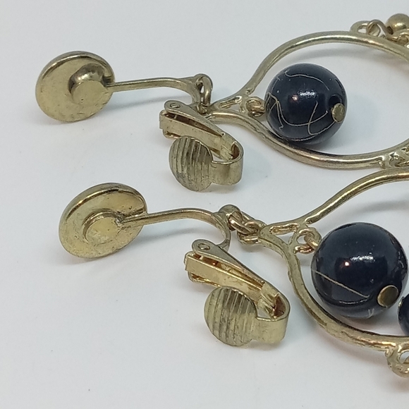👍 5 for 20 vintage black & gold splatter beads dangle drop clip on earrings - Picture 3 of 3
